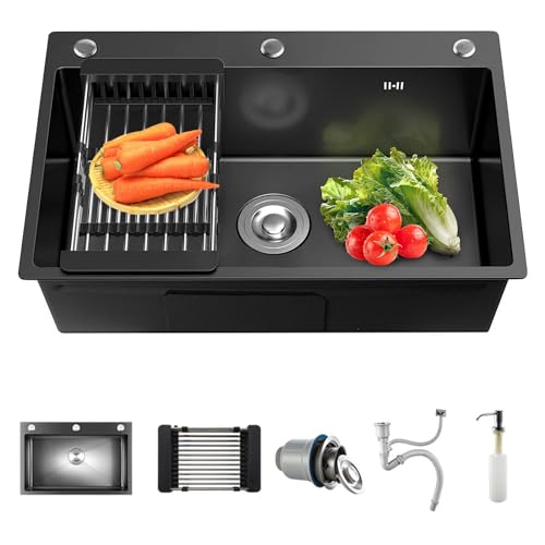 Julymoda Spülbecken 304 Edelstahl Küchenspüle, Einbauspüle Spüle mit Abflusskorb/Seifenspender, 50x40 cm