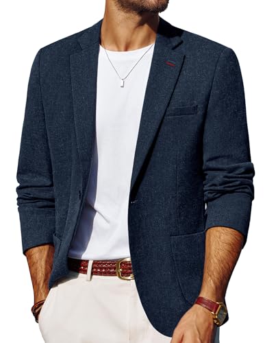 PJ PAUL JONES Sakko Herren EIN Knopf Sommer Leinen Blazer Sportlich Leichte Jackett Dunkel Blau L