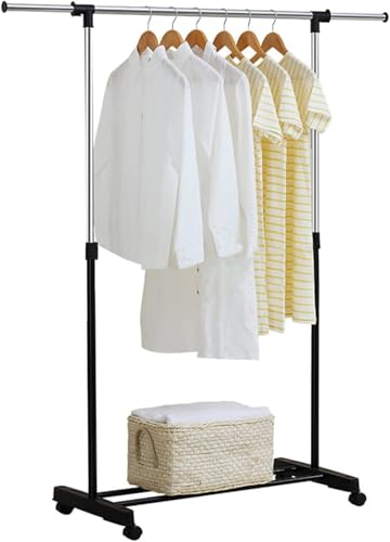 ARATERVIO Kleiderständer Verstellbar mit Rollen – Rollgarderobe ausziehbar, Kleiderstange mit 360° beweglichen Rädern, Garderobenständer für Kleidung, Schuhe und Accessoires (Ein Schlag80-157cm)
