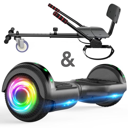 Hoverboard mit Sitzbefestigung Combo, 6,5 „Selbst Balancing Hover Board mit Bluetooth-Lautsprecher und LED-Leuchten für Kinder Mädchen Jungen (einschließlich Go-Kart)
