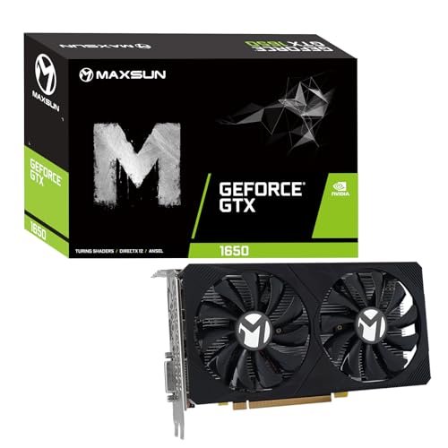 maxsun Nvidia Geforce GTX 1650 4GB GDDR6 128-Bit Video Gaming GPU Grafikkarte für Computer Gaming PC Dual Fan 4K HDMI/DP/DVI HDCP Direct x12