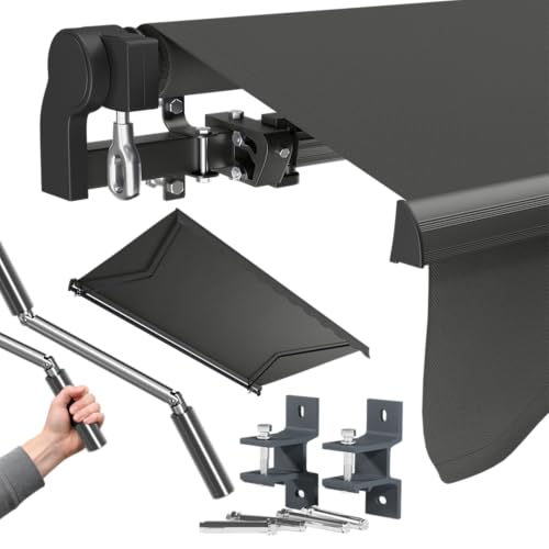 STEELSØN Kestria Markise für Balkon/Dachterrasse/Garten 400x250 cm – Gelenkarmmarkise Blickdicht & wetterfest – Außenrollo mit Kurbel aus Kunststoffgewebe – Sonnenmarkise mit Wandhalterung Anthrazit