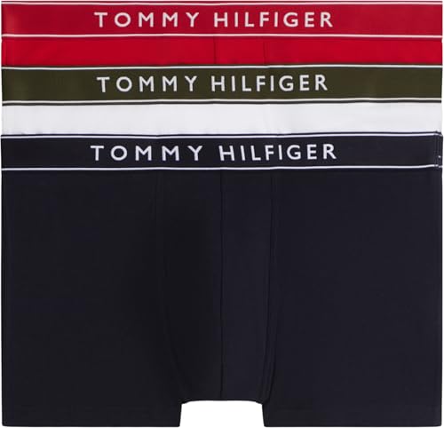 Tommy Hilfiger Herren 3er Pack Boxershorts Trunks Set mit Logobund, Blau (Th Wht/Med Red/Dsrt Sky), XXL
