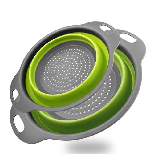 Zeripikfoasp 2 Stück Faltbarer Seiher Sieb, Silikonfilterkörbe, Faltbares Sieb Küche, Küche Silikon Klappbar Abtropfsieb Nudelsieb Set, für Camping, Salate, Abtropfen von Nudeln, Gemüse