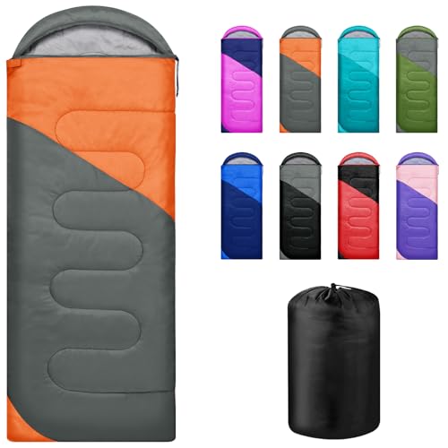 Yarmiene Schlafsack 3-4 Jahreszeiten,Schlafsack Outdoor für Erwachsene und Kinder, Schlafsäcke für Tragbare Rechteckige Weich Dick und Warm Outdoor, Camping, Wandern, Reise, Grau+Orange
