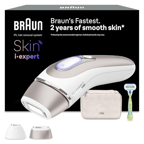 Braun Smart IPL 7 Skin i·expert – IPL Geräte Haarentfernung, Dauerhafte und Schmerzfreie Haarentfernung für Zuhause – inkl. Gratis App, Etui, Venus Rasierer, 2 smarte Aufsätze – PL7147, Weiß/Rosegold