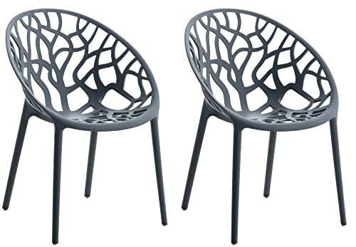 CLP Gartenstuhl 2er Set, stapelbar und wetterfest, modern mit Nicht verstellbaren Armlehnen, Gestell Kunststoff, Hope, Farbe:anthrazit