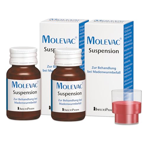 MOLEVAC Suspension, 2 x 25 ml - Wurmkur gegen Madenwürmer (Darmparasiten) für Menschen | Entwurmungsmittel, Parasitenkur mit Pyrvinium bei Wurmbefall, bzw. zur Behandlung bei Madenwürmern
