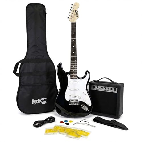 RockJam Full Size Electric Guitar Kit with 10-Watt Guitar Amp, Lessons, Strap, Gig Bag, Picks, Whammy, Lead and Spare Strings - Black