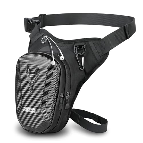 flintronic Beintasche Motorrad Herren Beintasche, Multitaschen Sport Gürteltasche, Wasserdicht Hartschalen Beintasche mit Verstellbaren für Wandern, Camping,Motorrad, Fahrrad,Angeln (Schwarz A)
