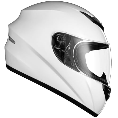 Favoto Motorradhelm Integralhelme für Erwachsene Vollvisierhelm Mopedhelm für Herren Damen Atmungsaktiv ECE Zertifiziert L (59-60cm) Reinweiß