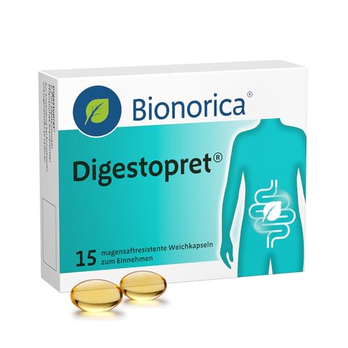 Digestopret bei Darmbeschwerden – lindert Krämpfe, löst Blähungen und kann Völlegefühl reduzieren mit Hilfe der Natur: hochdosiertes Pfefferminzöl, 15 magensaftresistente Weichkapseln
