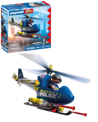 PLAYMOBIL City Action Polizeihelikopter | Mit Polizist, drehbaren Rotoren & Schussfunktion | Unendlicher Spielspaß | Kinder Spielzeug ab 4 Jahren | 72080