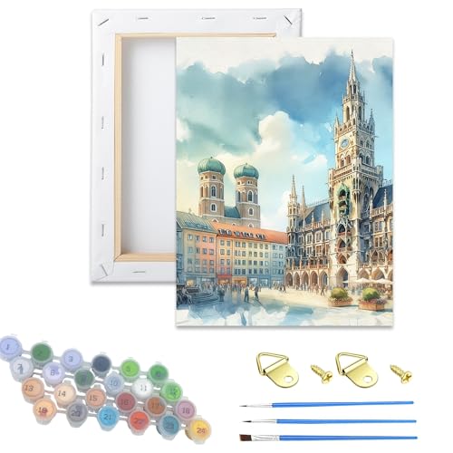 Formeyart Architektur Malen Nach Zahlen Erwachsene mit Rahmen,Paint by Numbers for Adult Diy Malen Nach Zahlen Erwachsene klein Set Handgemalt Kreativ Bastelset für Geschenk (Architektur3)