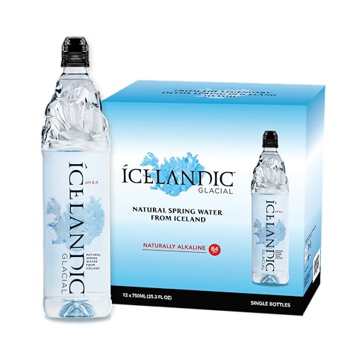 Icelandic Glacial Premium Natürliches Wasser Flaschen aus recyceltem PET 12 x 750ml pro Pack – Alkalisch/Niedriger pH-Wert, BPA-frei, Klimaneutral aus der isländischen Quelle. Geringer TDS-Gehalt.