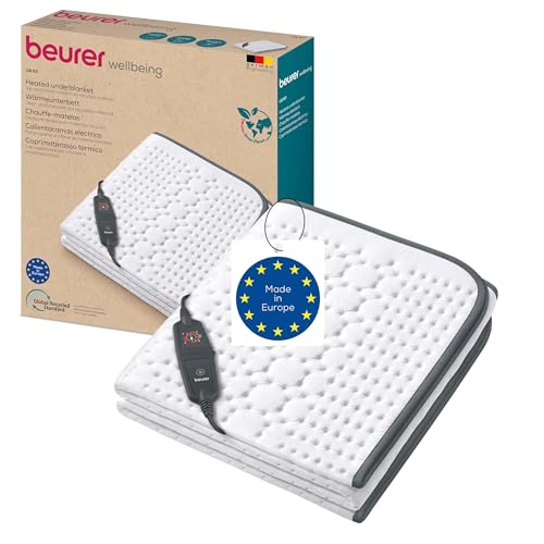Beurer UB 60 Wärmeunterbett, Made in Europe, Ober- und Unterseite hergestellt aus 80 % recyceltem Material, kuschelig weich, 150 x 80 cm, Abschaltautomatik, 4 Temperaturstufen, waschbar