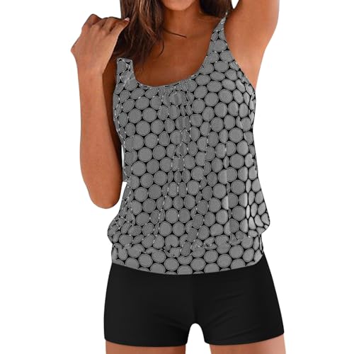 DaPongZhi Tankini Damen Bauchweg Zweiteilig Badeanzug Große Größen High Waist Tankini Set Elegant Sommer Badeanzüge Strand Schwimmanzug Mit Oberteil Und Badeshorts