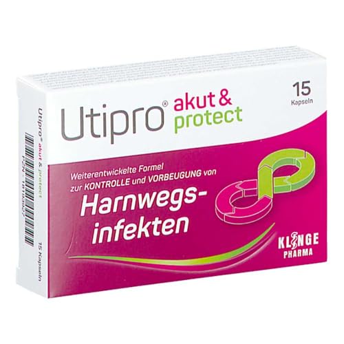 Utipro akut & protect, 3-fach stark bei akuter und wiederkehrender Blasenentzündung, akut und vorbeugend, unterstützend bei Antibiotika-Therapie, reduziert die Bakterien in Blase und Darm, 15 Stück