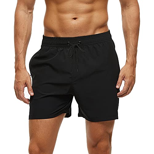 Arcweg Badehose für Herren mit Reißverschlusstasche Atmungsaktiv Wasserabweisend Badeshorts Männer Trainingsshorts Elastisch Verstellbar Mit Tunnelzug Meshfutter Schwarz L(EU)
