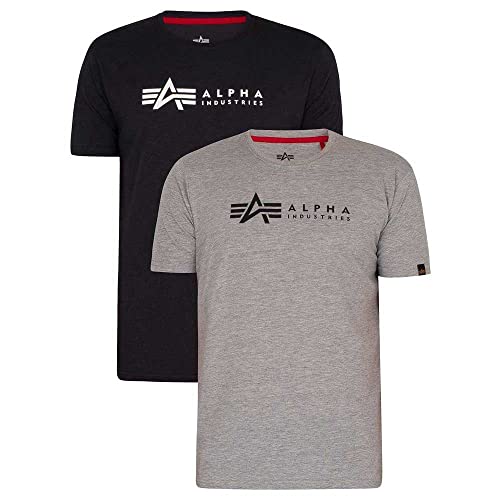 Alpha Industries Herren Alpha Label T 2 Pack T-Shirt, Grey.Heat/Rep.Blue, L (2er Pack)
