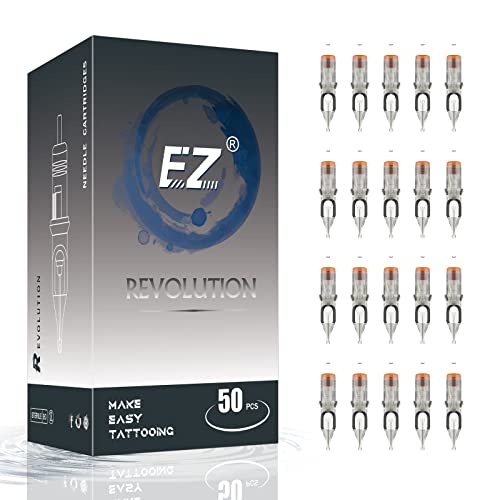EZ Cartridge Tattoo Nadeln Set - 50 Stück #12 Gemischt (3RS 5RS 7RS 9RS 11RS) Standard Round Shader Tattoo Cartridge Nadeln Assortiert für Tattoo Maschine - Revolution