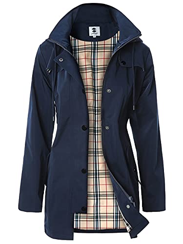 Summer Mae Damen Regenjacke Windbreaker Wasserdicht Kapuze bergangsjacke mit Atmungsaktiv Futter für Frühling Sommer, XXL, Navy