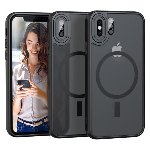 Nupcknn für iPhone X/XS Hülle Magnetisch mit Magsafe (TOP Militärschutz & Magnetkraft) Handyhülle für iPhone X/XS Case Durchscheinende Matt Rückseite Dünn Stoßfest Schutzhülle Schwarz