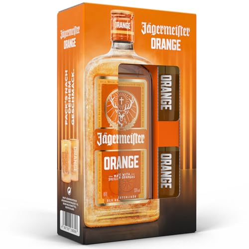 Jägermeister ORANGE Geschenkset – 0,7l Kräuterlikör + Shotgläser – 33% Vol.