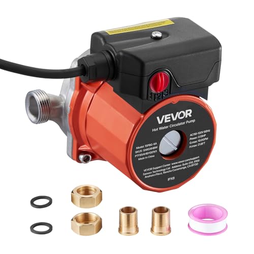 VEVOR Umwälzpumpe, 38 LPM, Umwälzpumpensystem mit sofortiger Zirkulation, 3-Gang-Steuerung, 100 W, AC 220–240 V, G3/4 Zoll auf G1/2 Zoll Adapter, Edelstahlkopf, für Warmwasserbereitersystem