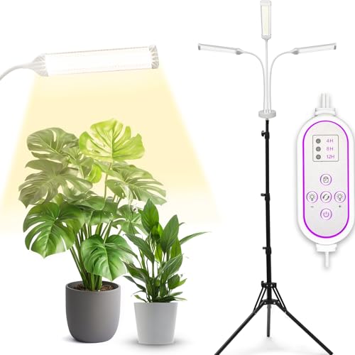 Pflanzenlampen LED Vollspektrum, Pflanzenleuchte Pflanzenlicht mit Ständer Pflanzen LED Wachstumslampe für Pflanzen mit Zeitschaltuhr 3 Farbmodi 10 Lichtstärken (weiß)