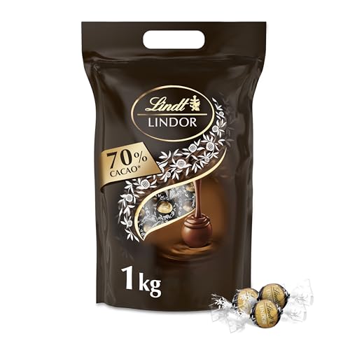 Lindt LINDOR Schokoladen Kugeln extra dunkel | ca. 80 Kugeln Edelbitterschokolade | Dunkle Schokolade mit 70% Kakao | Großpackung, Pralinen-Geschenk, 1kg (1er Pack)