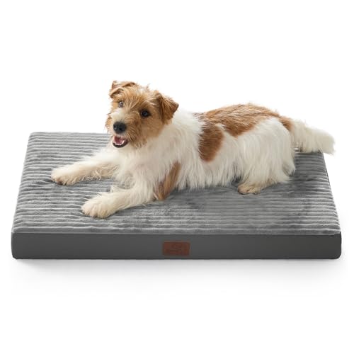 BEDSURE waschbares Hundebett für kleine Hunde - 74x46x7cm Komfort Hundekissen mit Rutschfester Basis und abnehmbarem waschbarem Bezug, Eierkarton-Schaumstoff Hundematte, Grau