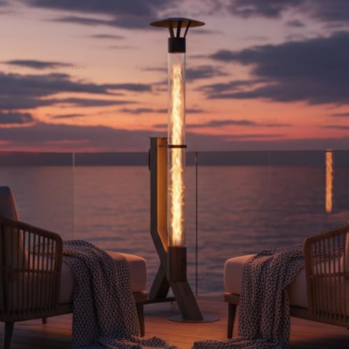 Pelletofen, Feuersäule, Terrassenheizer, Terrassenheizer, Gartenofen, Schwarz, 174 cm, Raucharmer Gartenkamin, Terrassenofen, Pelletheater, Langlebig