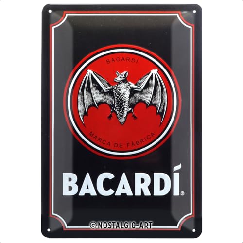 Nostalgic-Art Retro Blechschild, 20 x 30 cm, Bacardi – Logo Black – Geschenk-Idee als Bar-Zubehör, Original Lizenzprodukt (OLP), aus Metall, Vintage Design, Blechschilder Sprüche