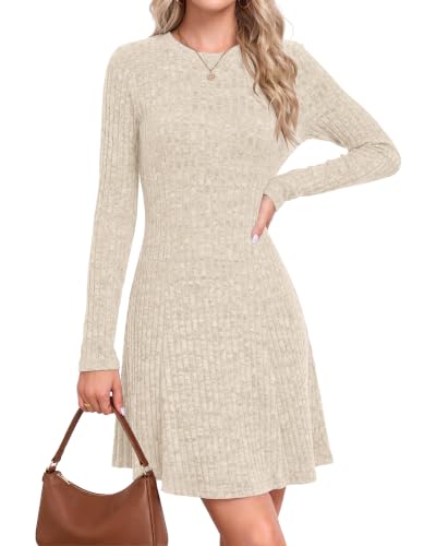AUSELILY Damen Langarm Pulloverkleid Apricot M