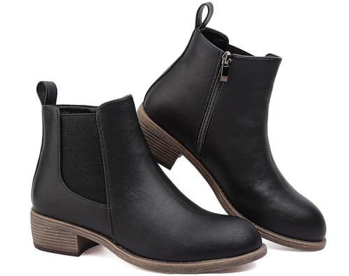 Maxome Stiefeletten Damen Knöchelstiefel Mit Reißverschluss Wasserdichte Leder Stiefeletten Stylische Chelsea Boots Mit Niedrigem Absatz Spitze Zehen Freizeitschuhe Herbst Winter Damenstiefel Schwarz