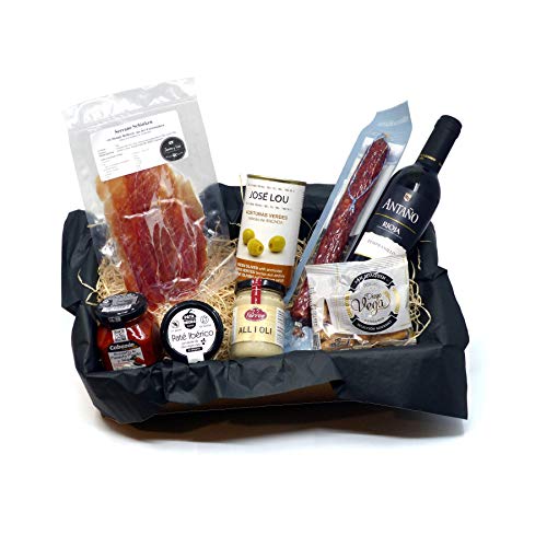 Geschenkbox TAPAS ABEND für zwei - Präsentkorb mit Spanischen Feinkost Delikatessen | Geschenkset Geschenkkorb Spanien mit Rot-Wein