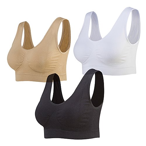 Lemef Damen Seamless Sport BH mit Merfarben Wohlfühl-BH, 1*weiß,1*schwarz,1*hautfarben, L