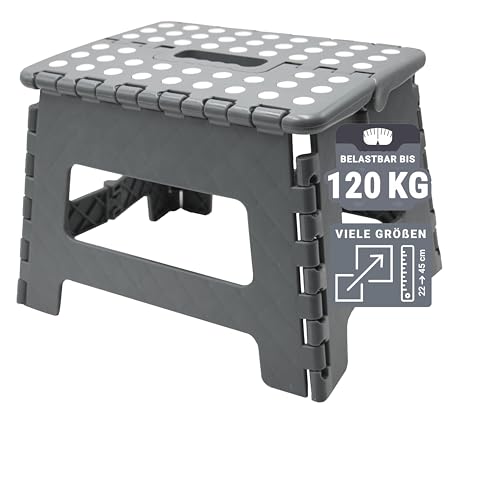 ZOLLNER Tritthocker faltbar - Klapphocker für Kinder und Erwachsene bis 120kg - Anti-Rutsch-Beschichtung - mit praktischem Tragegriff - extrem leicht - 22 cm hoch - Kunststoff - anthrazit