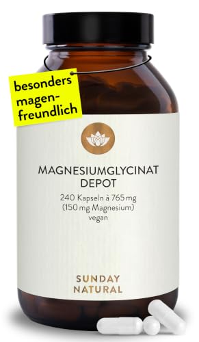 SUNDAY NATURAL® Magnesium Bisglycinat - 240 Kapseln - 300mg reines Magnesium pro Tagesdosis - Depot Magnesiumglycinat als organisches Aminosäurechelat - Laborgeprüft, vegan
