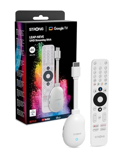 Strong LEAP-Neve 4K UHD Google TV Streaming Stick Mit Integriertem Google Cast, 2GB RAM + 8GB Flash-Speicher, WLAN 6, Android 12, Ethernet-Anschluss, Dolby Atmos & Dolby Vision