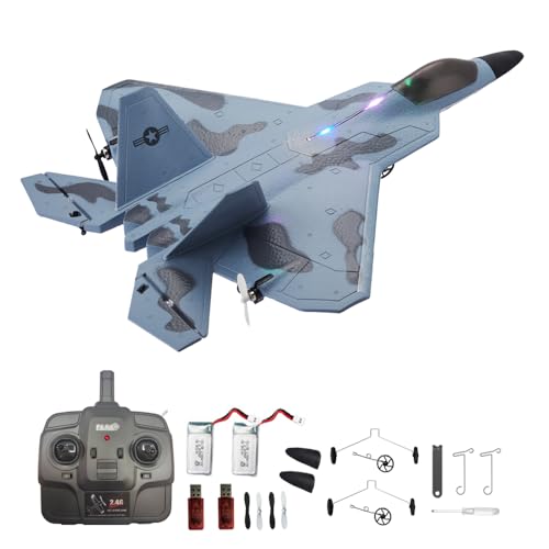 SAYZON RC Flugzeug F22S Raptor Modell 3D/6G 4CH RTF Ferngesteuertes Flugzeug Outdoor 2,4GHz LED RC-Segelflugzeug mit Ersatzakku Fahrwerk Ladegerät