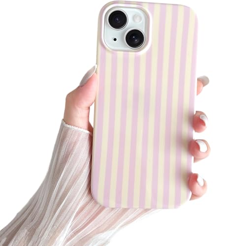 SmoBea Kompatibel mit iPhone 14 Hülle, Süßes Striped Handyhülle, Weiches TPU, Schlanke, Stoßfeste Telefonabdeckung für Frauen und Mädchen, Schön und Stilvoll, Rosa und gelb
