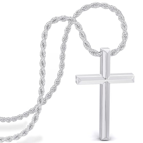 SERASAR Halskette Kreuz Herren Kette mit Anhänger - 50cm Silber Schmuck Männer Geschenk Idee für Jesus
