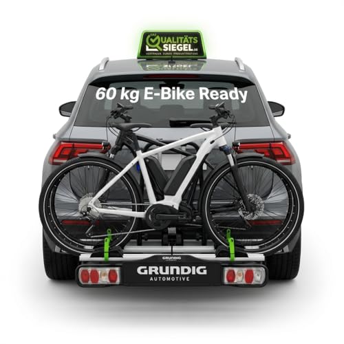 GRUNDIG Automotive Messeneuheit 2025 Fahrradträger E-Bike für Anhängerkupplung 2 Fahrräder, bis 60Kg, Diebstahlschutz, Fahrradträger Auto (Silber)