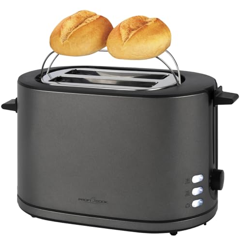 ProfiCook® Toaster 2 Scheiben mit Brötchenaufsatz | mattes Edelstahlgehäuse | 900W | extra breite Toastschlitze | Auftau-Funktion | Toaster mit Brötchenaufsatz | PC TA 1291