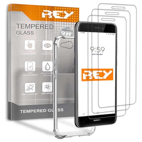 REY 3X Bildschirmschutz und Hülle Anti-Shock für Huawei P8 Lite 2017, Gehärtetem Glas und Silikon TPU mit hoher Widerstandsfähigkeit