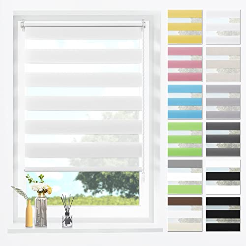 SBARTAR Doppelrollo Klemmfix ohne Bohren & mit Bohren Weiß B75 x H150 cm (Stoffbreite 75 cm), Duo Rollo lichtdurchlässig Fensterrollo für innen verdunkelnd, ZeBrarollo für Fenster und Tür