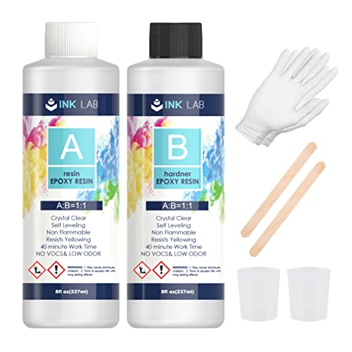 INK LAB Epoxidharz Set 474ml Epoxidharz mit Härter 1: 1 Verhältnis Glasklar Gießharz mit Holzstäbchen Handschuhe Epoxidarz für Holz Schmuckherstellung Kunst Handwerk