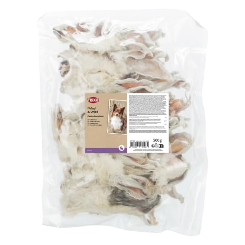 TRIXIE Hundeleckerli Kaninchenohren mit Fell, für Sensible Hunde – 500 g